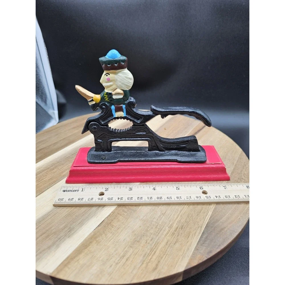 Cast‎ Iron Nut Cracker Hand Painted Victorian Style Wooden Base Christmas Decor